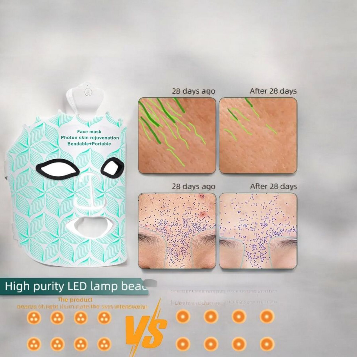 Máscara facial de terapia de luz fotónica de silicona de 7 colores